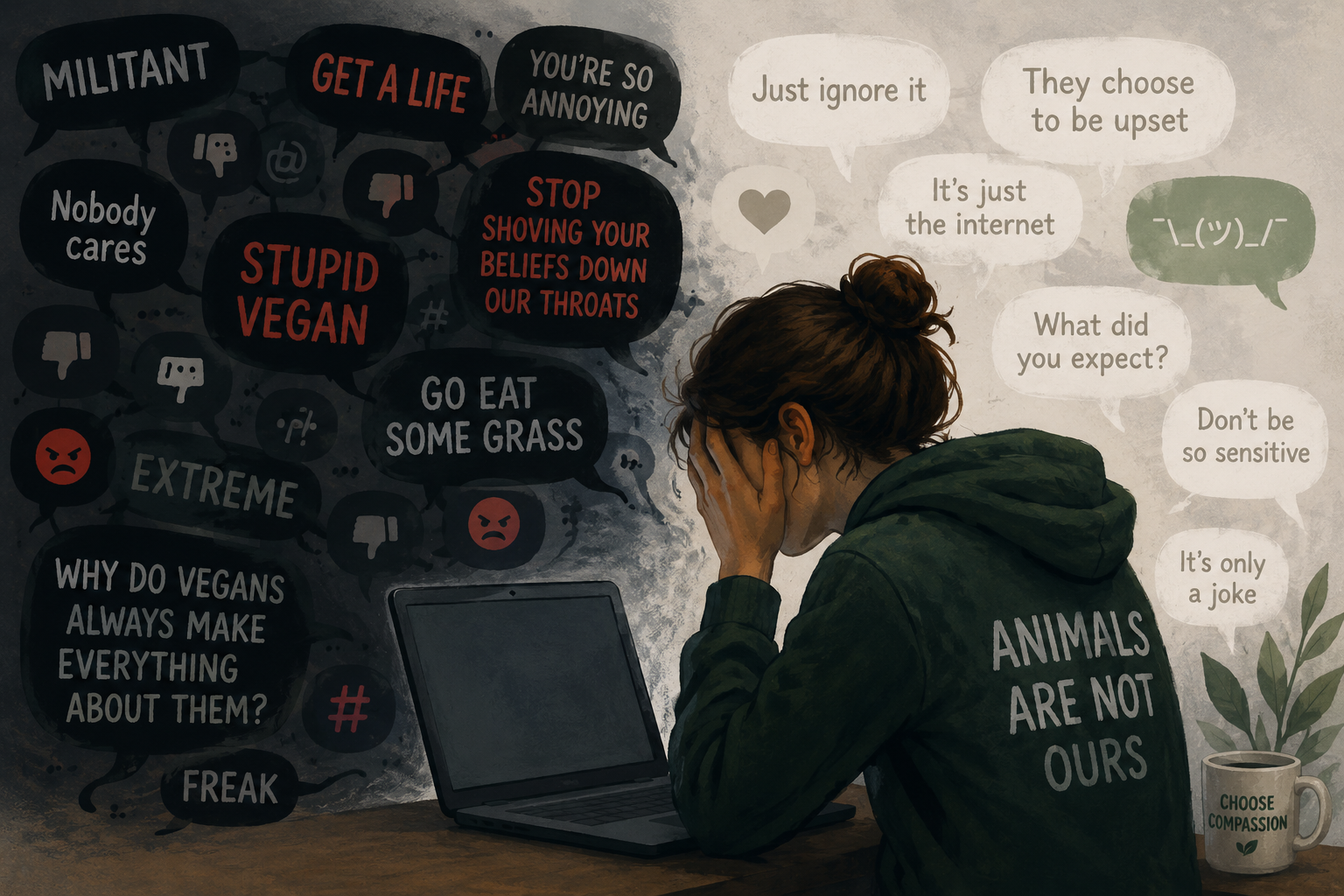 When online harm is explained away: vegans, harassment and the curious expectation that we should all just put up with it